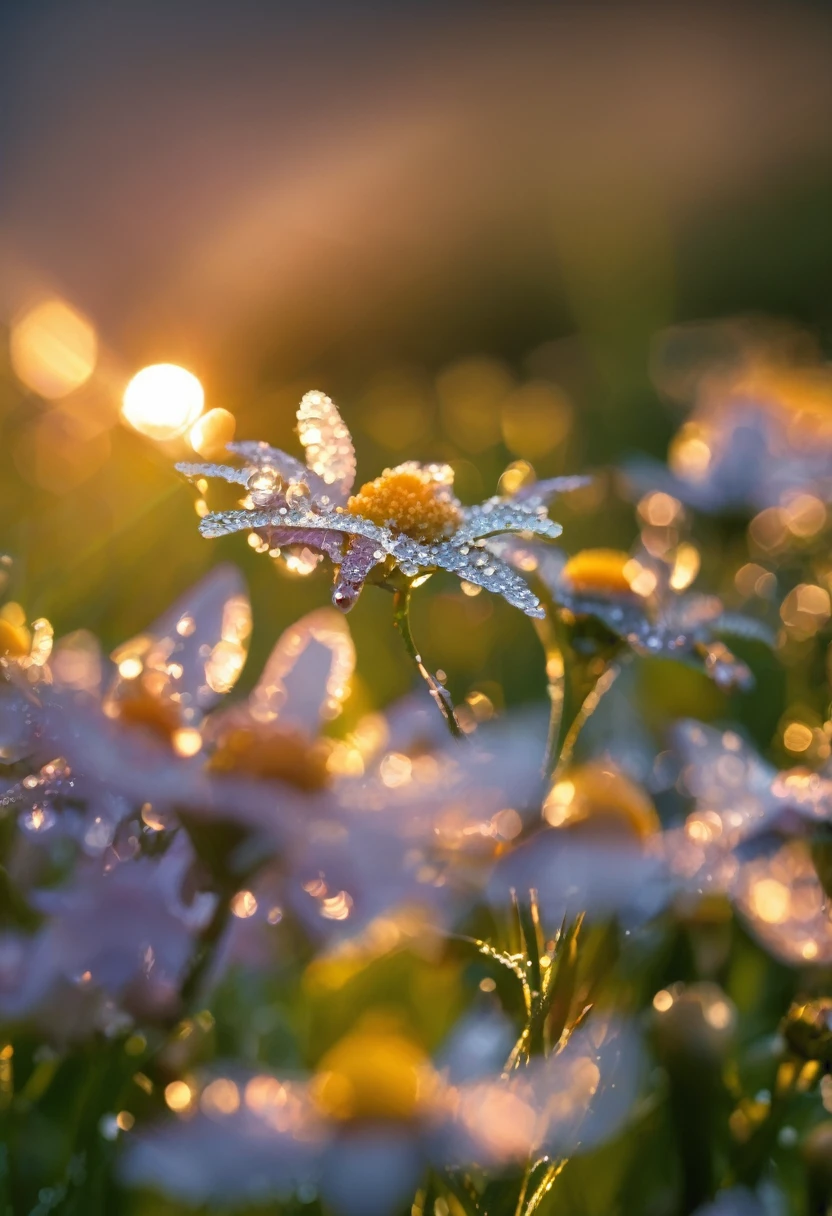 The first rays of sunlight in the morning，Dew on flowers，(sunrise)，Beautiful picture，HD Wallpapers