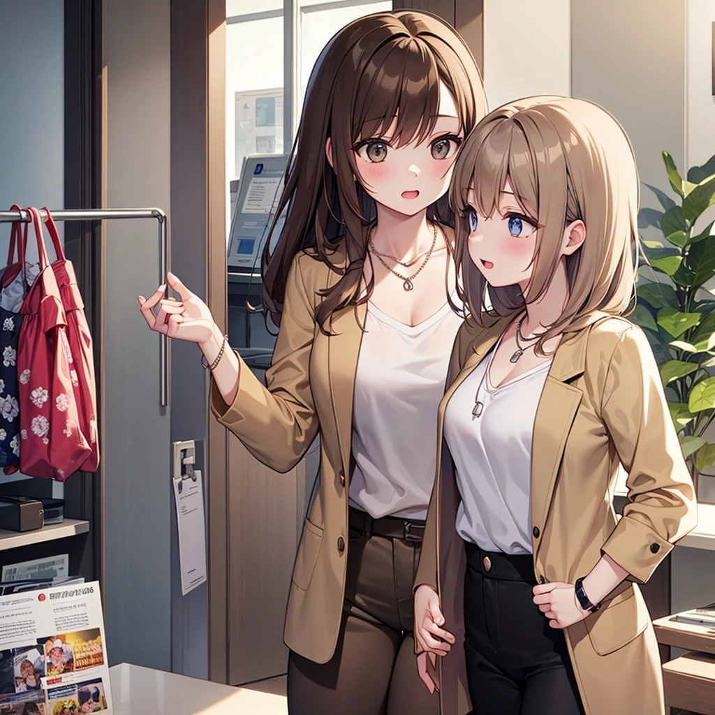 Young woman、 woman、Light brown hair、Wear a necklace around your neck、White、Doctor&#39;s clothing、Stethoscope、、Smile、Pay attention to your teeth、short hair、curls、Intricate details, Very detailed:1.2), 、 Looking at the camera,The background is the operating room...、Ear piercing
