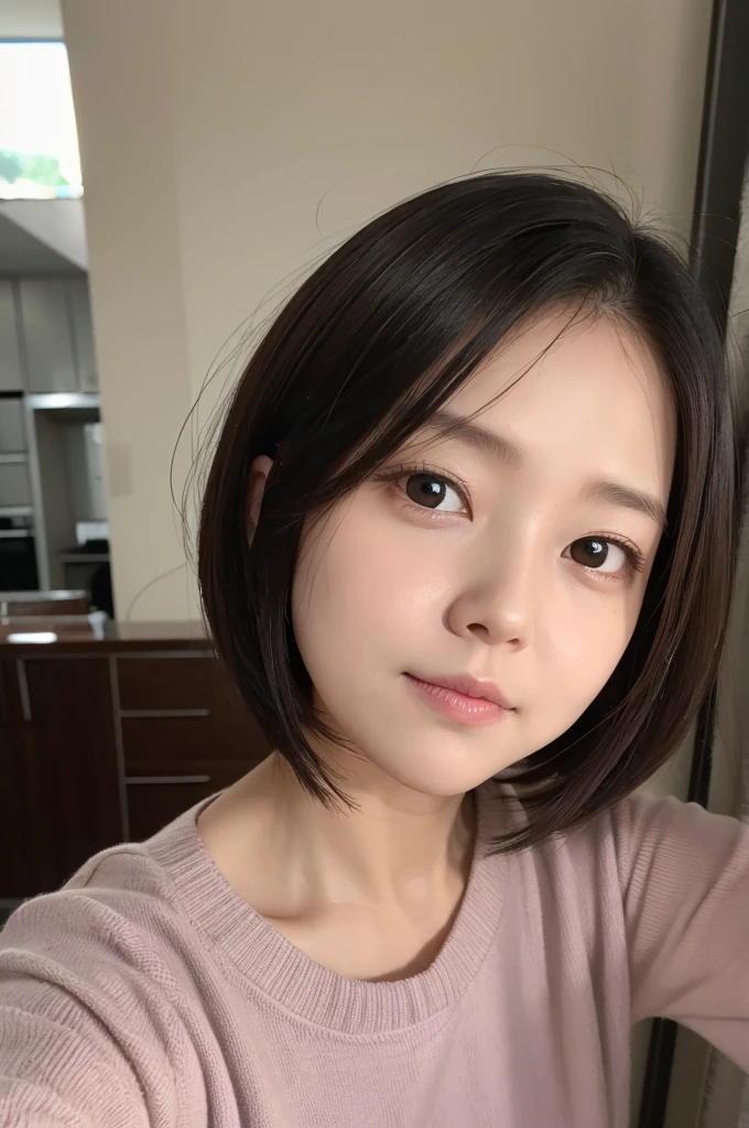 Bob hair Baby Face 33 years old Eyes are round housewife