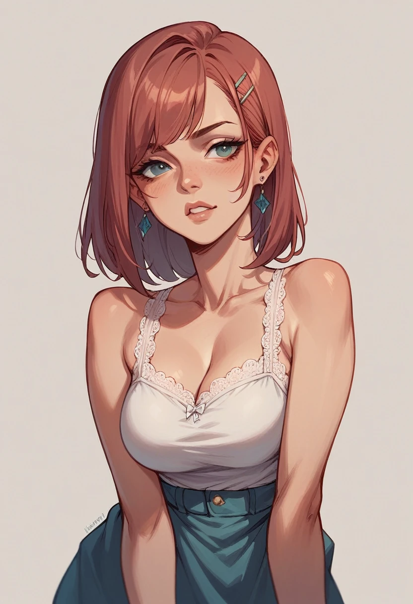 beautiful girl, woman, solo, sexy body, (cute:1.3), (([wildcards/hair_color_colored], [wildcards/hair-female-short], [wildcards/lingerie])), realistic, (cute), (detailed face), detailed eyes, detailed iris, cameltoe,