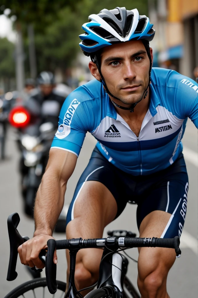 Argentine cyclist man, attractive, light eyes, 