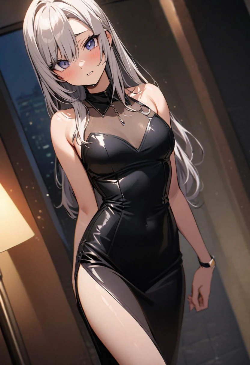 beautiful girl in a tight dress with the look of a prostitute