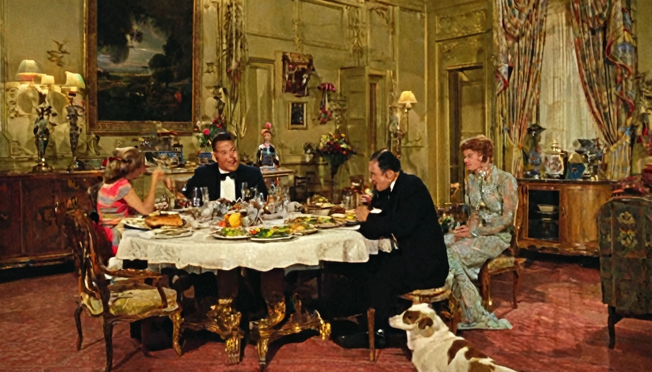 Scene in the living room,The man eats on the left side of the table