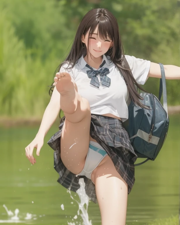 girl, Sweat, vapor, Center of chest, shy, Great hands, Looking at the audience, Cute Smile