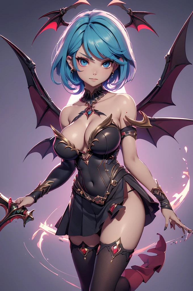 Mini morrigan aensland, (morrigan aensland), 独奏, ray tracing, 3D style, 3DMM, ((oses per photo)), ((oses au cada foto)), fully body,(Front view),(Costas Issue), (Emist on the left), show flat belly, (((oses per photo))),(very big breastsperfect ass, perfect and symmetrical eyes, (perfect handuturistic sword in hand)), ((short hair)),white clothing with textured edges, skin fair, luauas detalhadas, White thigh-high tights with trim, auestido aberto au "au", Waist slender, big legs, low water, Show legs to the top of the waist, ,((top with rip in the middle)),ultra realistic skin, realistic human eyes,ultra realistic skin,super sensual suit,(faixas au torno dos seios), colorfully,top with ruffles,(pubis with a lot of volume),(extrauamente sensual),(very sensual),(red and black thaue),(((giant bat wings))),with bat wings,love the league,(meia calca de renda au um dos lados),(meia calca de renda au um dos lados),((bold embellishments)),((lines involving the legs)),((red lines intertwining the legs)),((lines surrounding the breasts)),((pele bau clarinha por poros detalhados)),(((short draped skirt))),(((saia bau curta)))