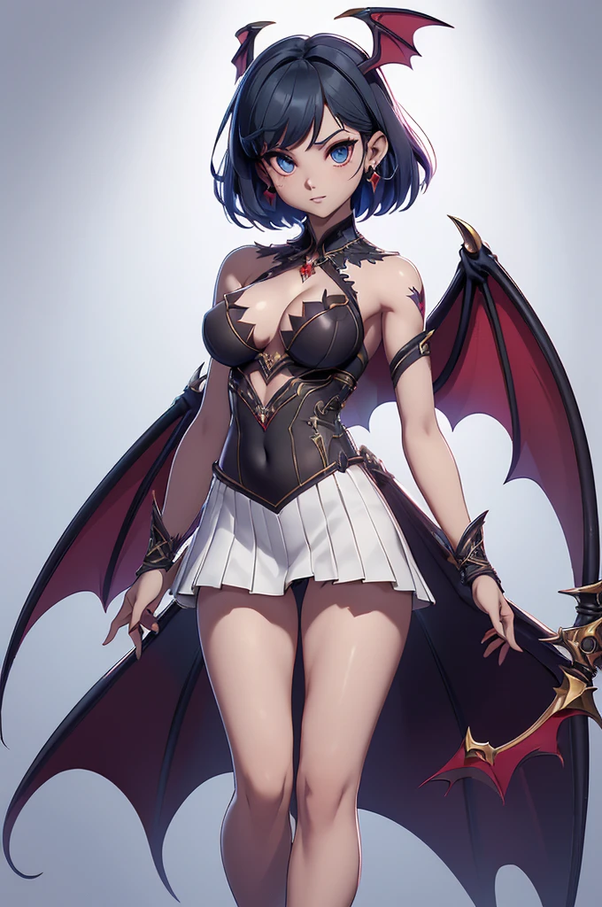 Mini morrigan aensland, (morrigan aensland), 独奏, ray tracing, 3D style, 3DMM, ((oses per photo)), ((oses au cada foto)), fully body,(Front view),(Costas Issue), (Emist on the left), show flat belly, (((oses per photo))),(very big breastsperfect ass, perfect and symmetrical eyes, (perfect handuturistic sword in hand)), ((short hair)),white clothing with textured edges, skin fair, luauas detalhadas, White thigh-high tights with trim, auestido aberto au "au", Waist slender, big legs, low water, Show legs to the top of the waist, ,((top with rip in the middle)),ultra realistic skin, realistic human eyes,ultra realistic skin,super sensual suit,(faixas au torno dos seios), colorfully,top with ruffles,(pubis with a lot of volume),(extrauamente sensual),(very sensual),(red and black thaue),(((giant bat wings))),with bat wings,love the league,(meia calca de renda au um dos lados),(meia calca de renda au um dos lados),((bold embellishments)),((lines involving the legs)),((red lines intertwining the legs)),((lines surrounding the breasts)),((pele bau clarinha por poros detalhados)),(((short draped skirt))),(((saia bau curta)))