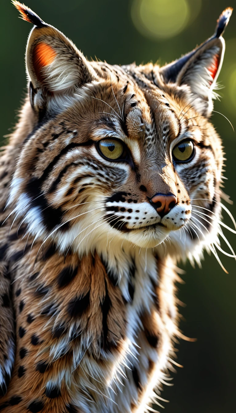 Looks like a bobcat,Long hair on the head,Mysterious Creatures, shrike, (best quality,4K,8K,High level,masterpiece:1.2),Ultra Detailed,(lifelike,Photo real,Photo real:1.37),Highly detailed animals,Complex patterns,Realistic lighting,Fantasy Creatures