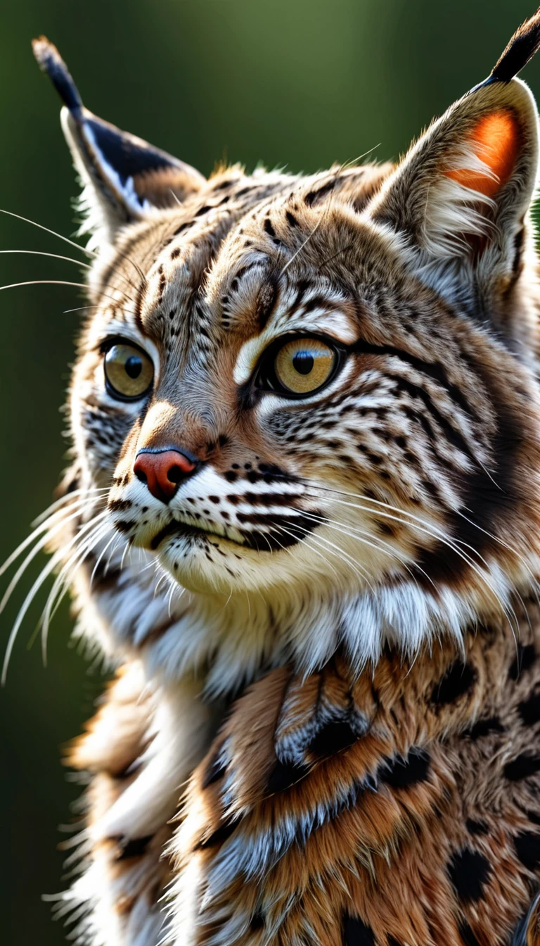 Looks like a bobcat，Long hair on the head，Mysterious Creatures, shrike, (best quality，4K，8K，High level，masterpiece：1.2），Ultra Detailed，（lifelike，Photo real，Photo real：1.37），Highly detailed animals，Complex patterns，Realistic lighting，Fantasy Creatures