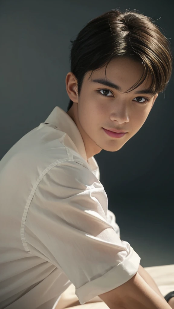 (RAW photo :1.2), (verisimilitude :1.4), (pure background), casual male, posing with a smile at the screen, very detailed eyes and face, Super detailed, High resolution, very detailed, best quality, masterpiece, 8k, amazing, fine detail, soft lighting