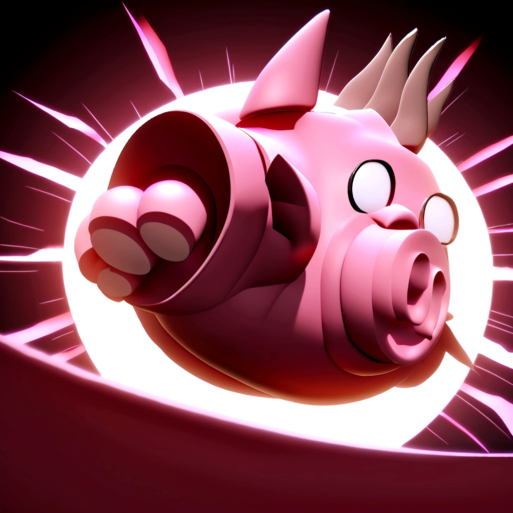A cartoon pig,3D style,Blender, Jumpy,dreads,sprinting,mouth wide open,Back door