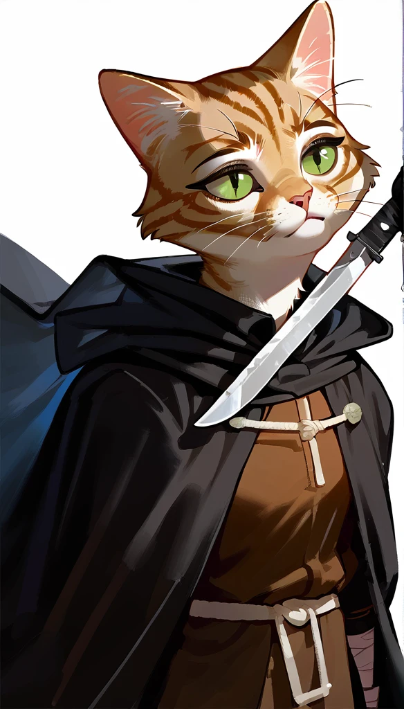 score_9, score_8_up, score_7_up, (clear simple background, white background, papyrus background),
 ((khajit), anthro, solo, female, (closeup portrait, focus on face), (holding dagger, assassin, rogue), ((wearing dark robe, cape)), (cat fur)), beautiful