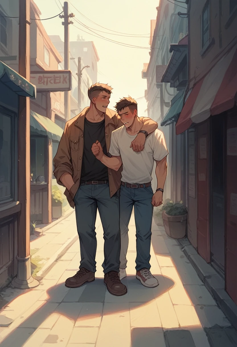 two man having sex at street