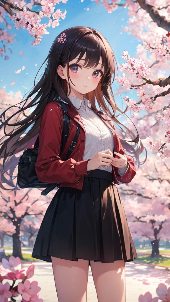 (masterpiece), best quality, high resolution, Very detailed, Detailed background, Perfect lighting, outdoor, 1 Girl, Cherry Blossoms