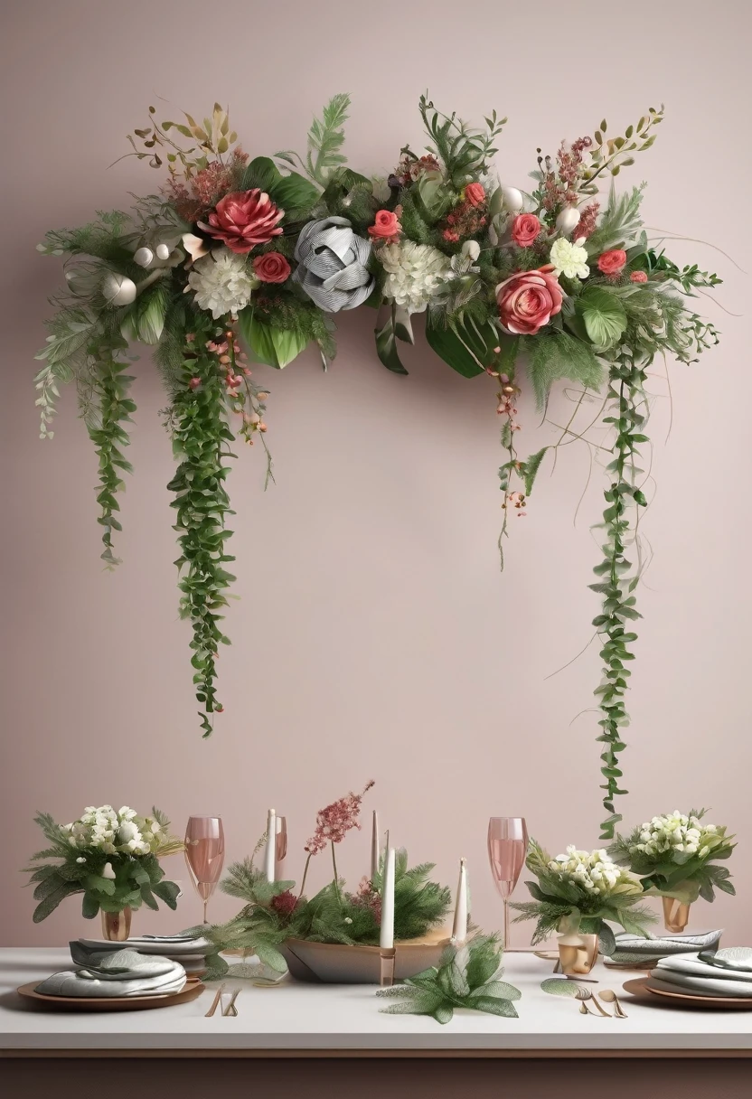 To decorate a table for a festive event, the compositions are composed compactly so as not to interfere with the communication of people sitting at the table. A bouquet of hanging stems is suitable for wall shelves. A masterpiece, high resolution, very good quality