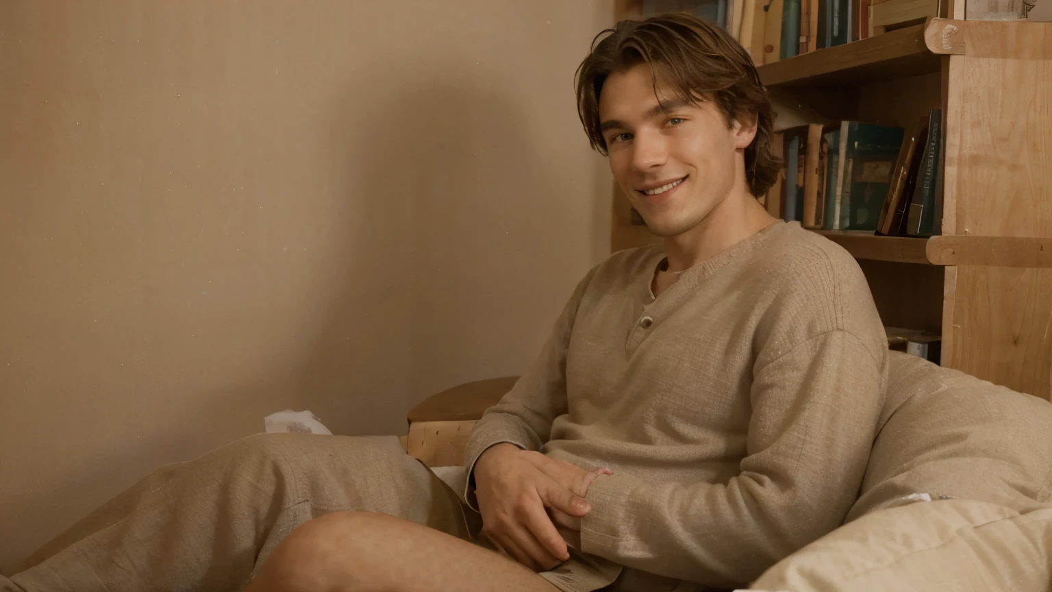 nsfw, Realistic photo of handsome naked men , sitting on sofa ,spread legs, vagina, office living room