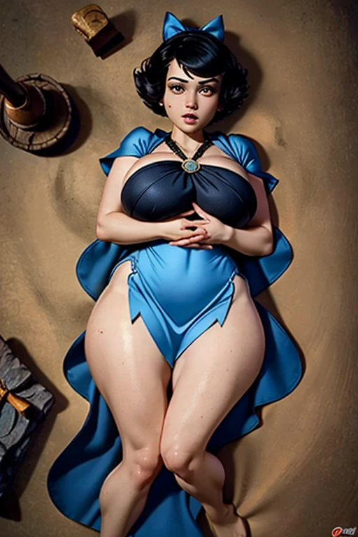(ultra realistic,32k, masterpiece:1.2),(high detailed skin:1.1),( high quality:1.1),
Betty Rubble,surprised, short hair, black hair, hair bow, dress, barefoot, wide hips, thick thighs, , stone age spellbound tower, swirling spells, mystical experiments, wizard's abode ,blurry background,,(looking at viewer, lying, from above:1.1),, (huge breast,large breast:1.1),(volumetric lighting:1.1),