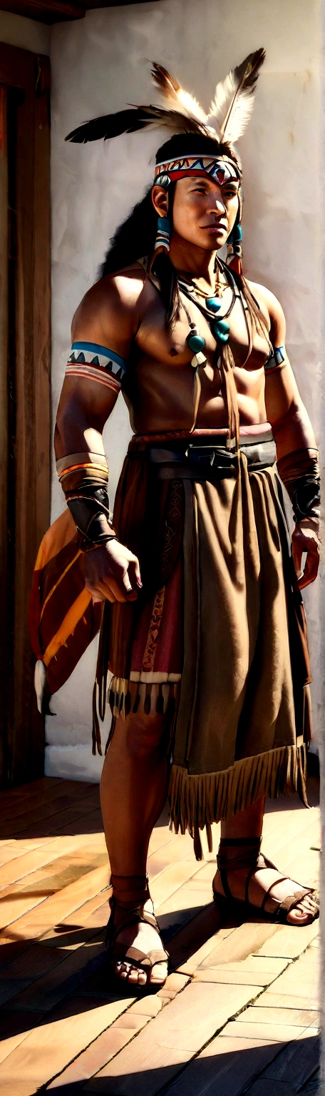 Surreal cinematic image of Indian natives with feathers on their heads, Native Americanアート, Indian Warrior, Native American, Native Americanの戦士, Local art, Native Americanの戦士, First-born ethnic groupsの男性, Eagle feathers, Skilled Apache warriors, Warrior spirit, American Indian headdress, First-born ethnic groups族の芸術, : Native American Shameon Fantasy, First-born ethnic groups, Native American folk art, Indian Realist Art Photography, photo shoot, masterpiece, Realistically, Hentai Realism, rendering, High Contrast, デジタルアート写真アートステーション8K HD HDdetailedリアルトレンド, detailed, Skin Texture, 非常にdetailedな, realistic Skin Textures, armor, Highest quality, 超High resolution, (photographer: 1.4), High resolution, detailed, Total Draft, sharp, author:Lee Jeffries Nikon D850 film stock photos 4 Kodaport 400 F1 lenses.6 Rich Colors Realistic Textures Dramatic Textures Dramatic Lighting Unreal Engine Art Station Trends Movie Stills 800