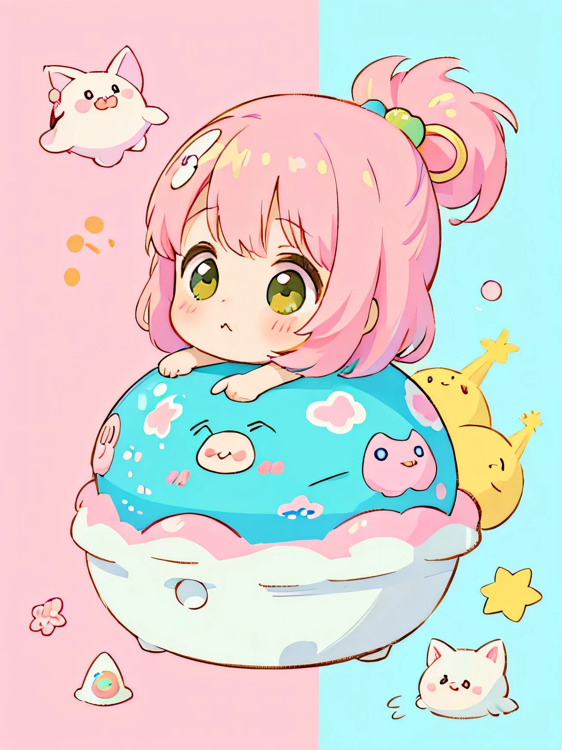 Momoko style、Kawaii Design, The most beautiful girl of all time、chibi, (((Cute and colorful amoeba))), (((トイレ)))