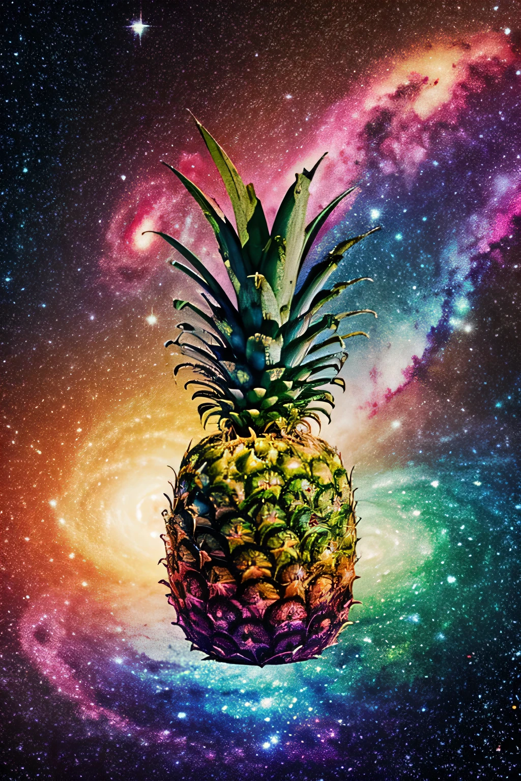 A Pineapple in the center of colorful galaxy