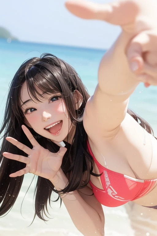 girl, Sweat, vapor, Center of chest, shy, Great hands, Looking at the audience, Cute Smile