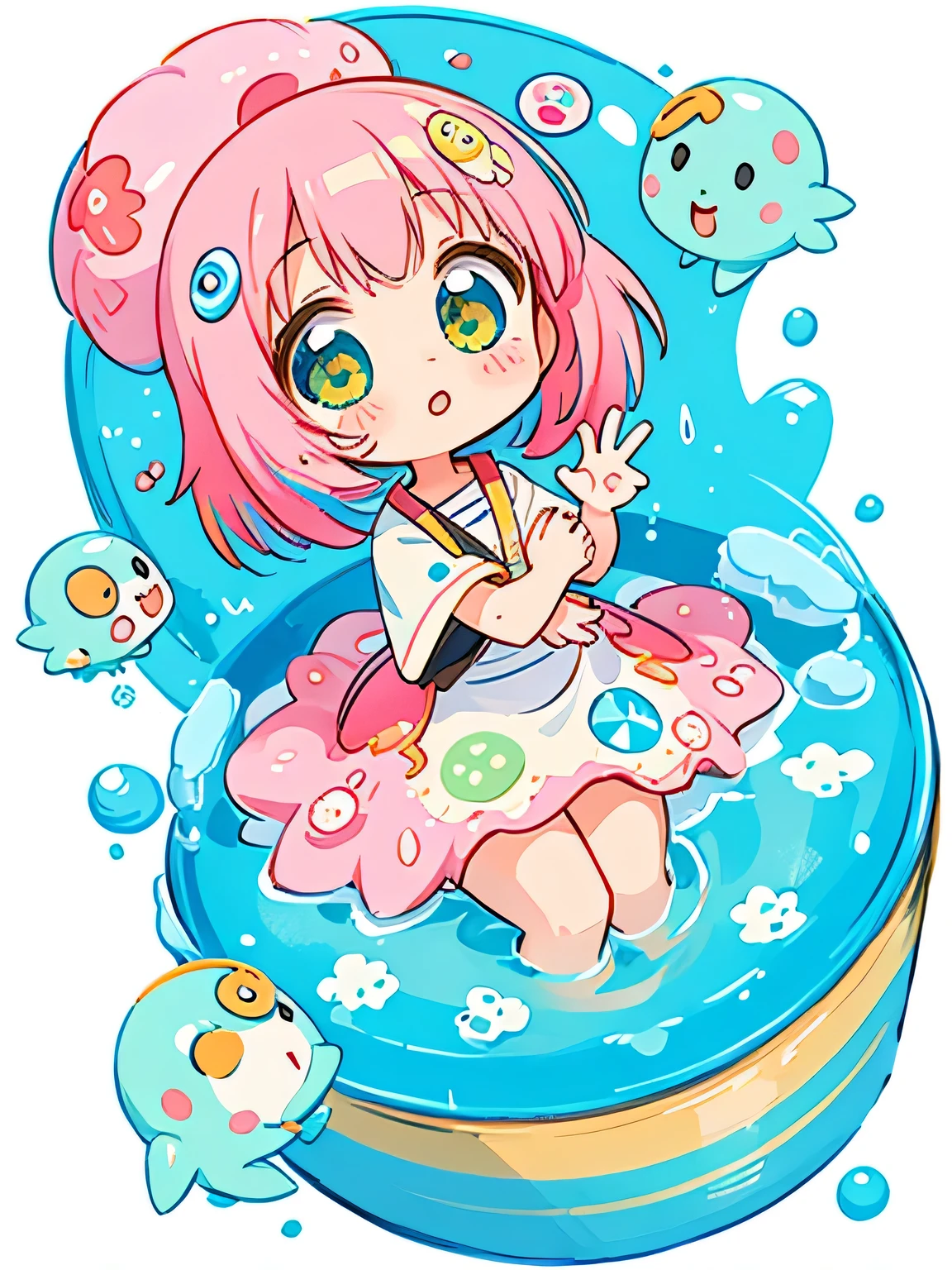 Momoko style、Kawaii Design, The most beautiful girl of all time、chibi, (((Cute and colorful amoeba))), (((トイレ)))