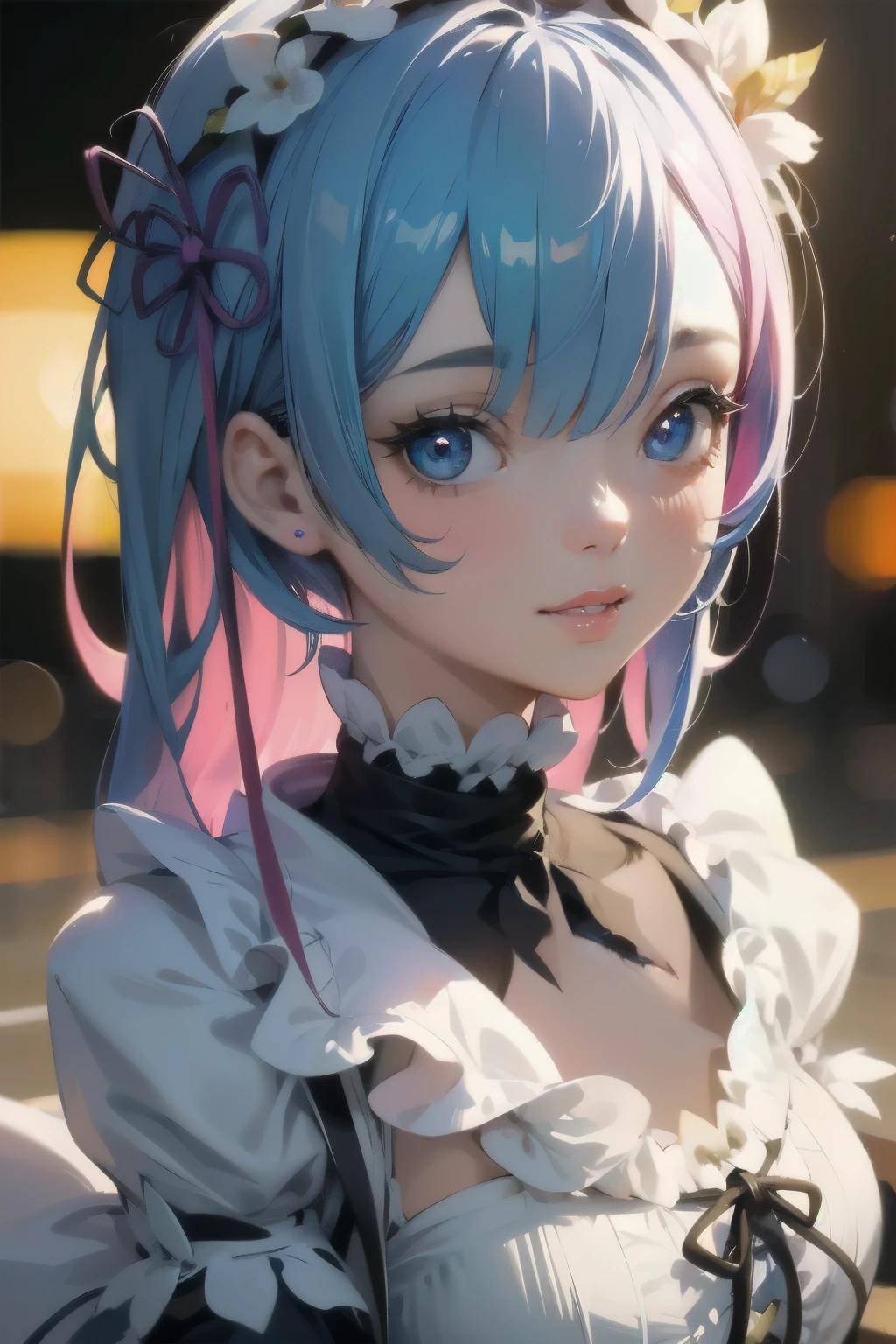 beautiful detailed eyes, beautiful detailed lips, extremely detailed eyes and face, long eyelashes, 1girl, chibi, kawaii, cute, , photo-realistic, hyperrealistic, street fashion, cosplay, rem from re:zero, full body, smiling, fantasy, fantasy art, digital painting, cinematic lighting, dramatic lighting, vibrant colors, highly detailed, sharp focus, volumetric lighting, photorealistic, 8k, best quality, masterpiece