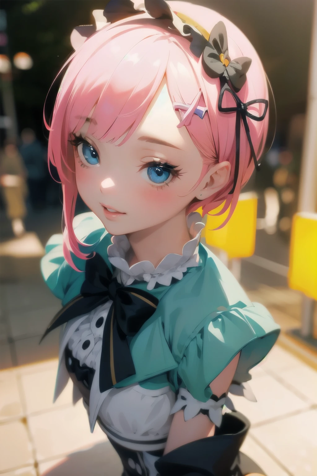 beautiful detailed eyes, beautiful detailed lips, extremely detailed eyes and face, long eyelashes, 1girl, chibi, kawaii, cute, , photo-realistic, hyperrealistic, street fashion, cosplay, rem from re:zero, full body, smiling, fantasy, fantasy art, digital painting, cinematic lighting, dramatic lighting, vibrant colors, highly detailed, sharp focus, volumetric lighting, photorealistic, 8k, best quality, masterpiece