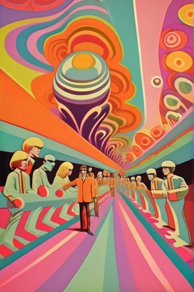 Victor Moscoso Style - 1960's psychedelic murshoorms in pastel color tones