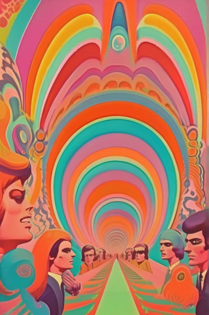 Victor Moscoso Style - 1960's psychedelic murshoorms in pastel color tones