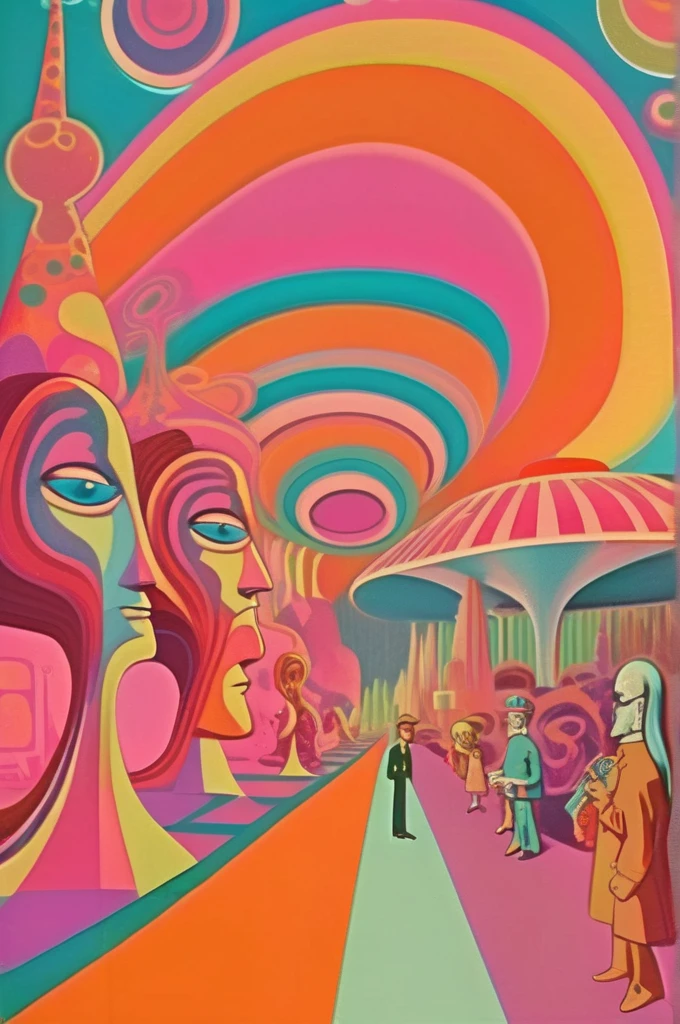 Victor Moscoso Style - 1960's psychedelic murshoorms in pastel color tones