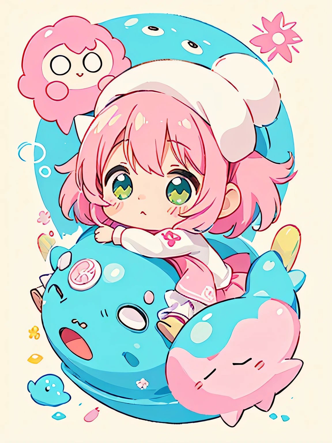 Momoko Sakura style、Kawaii Design, The most beautiful girl of all time、chibi, (((Cute and colorful amoeba))), (((トイレ)))