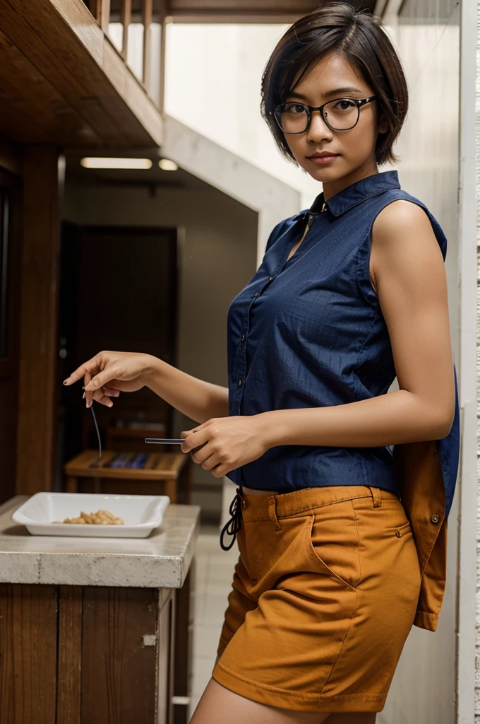 Indonesian woman wearing glasses with short hair