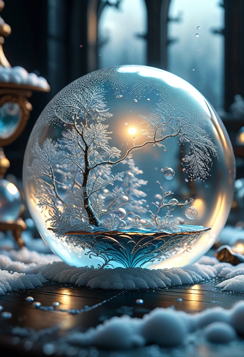 masterpiece, best quality, 8K, professional , By famous artists , Popular on ArtStation, Intricate details, detailed,   realism, Book , Reality,  Dark Shadows, Natural light, dramatic,  Source reality, Frozen Bubble: Capturing the intricate patterns and shapes of soap bubbles frozen in time, Demonstrating the delicacy and ephemerality of these ethereal structures.