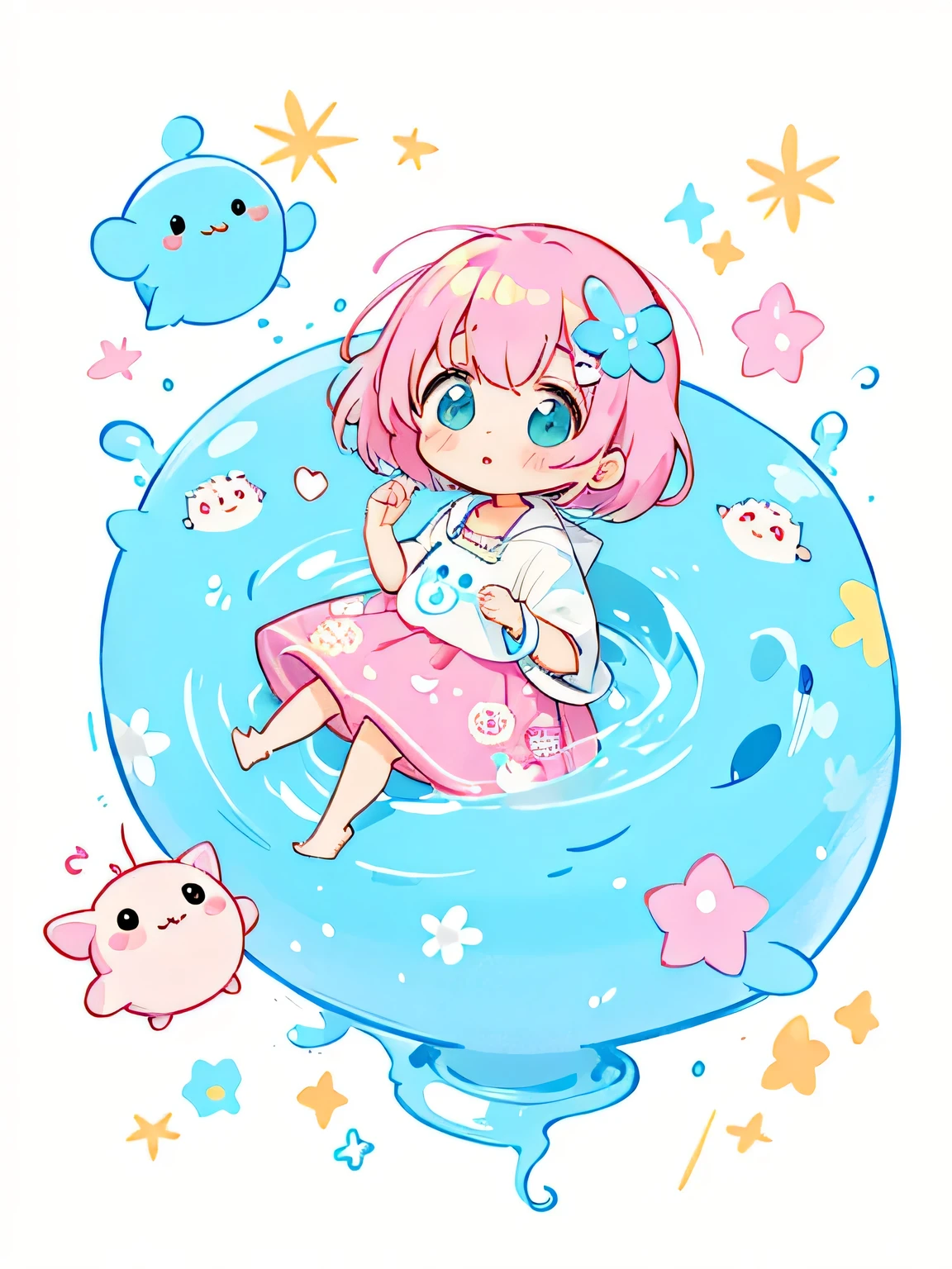 ミカ・ピカゾ style、Kawaii Design, The most beautiful girl of all time、chibi, Cute and colorful amoeba, トイレに走る