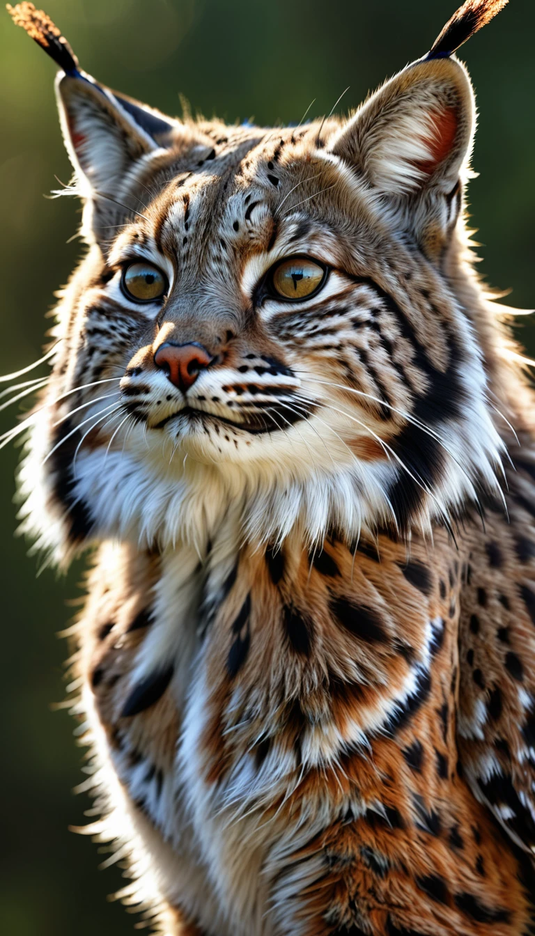 Looks like a bobcat，Long hair on the head，Mysterious Creatures, shrike, (best quality，4K，8K，High level，masterpiece：1.2），Ultra Detailed，（lifelike，Photo real，Photo real：1.37），Highly detailed animals，Complex patterns，Realistic lighting，Fantasy Creatures