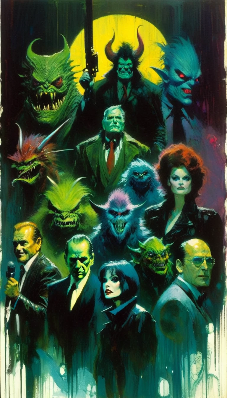 the club of monsters(art inspired in Bill Sienkiewicz). oil painting)