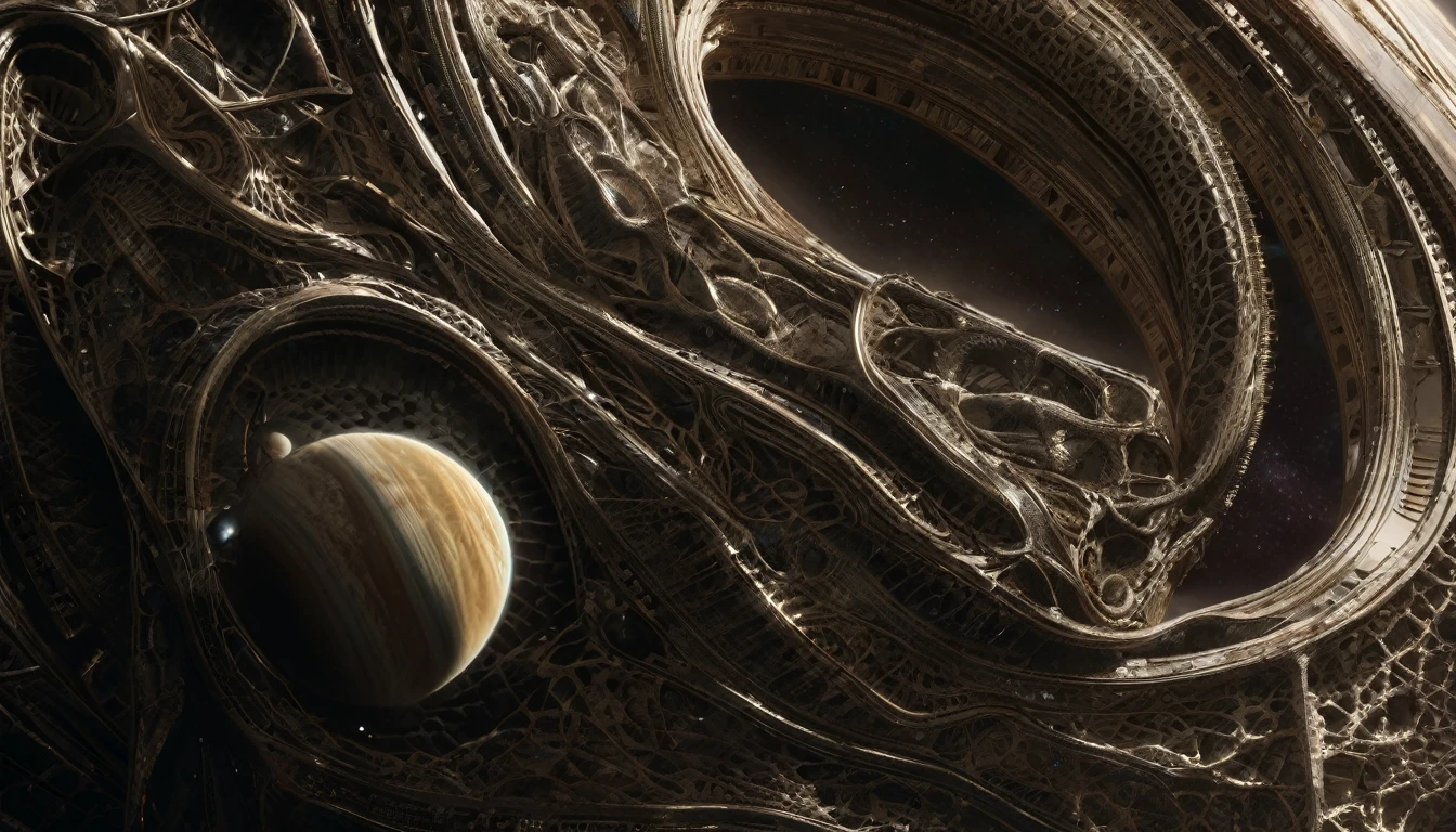 H. R. gieger planet, intricate gieger detail, movie still, nasa footage, planet with gieger detail, ridley scott film, film footage, planet with unusual surface, xenomorph planet, celestial body, anatomy, ribs