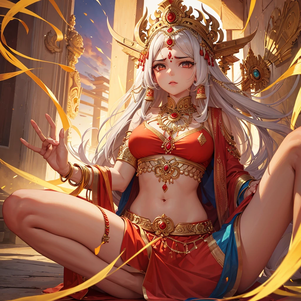 Make an image of godess durga with her powerful expression
