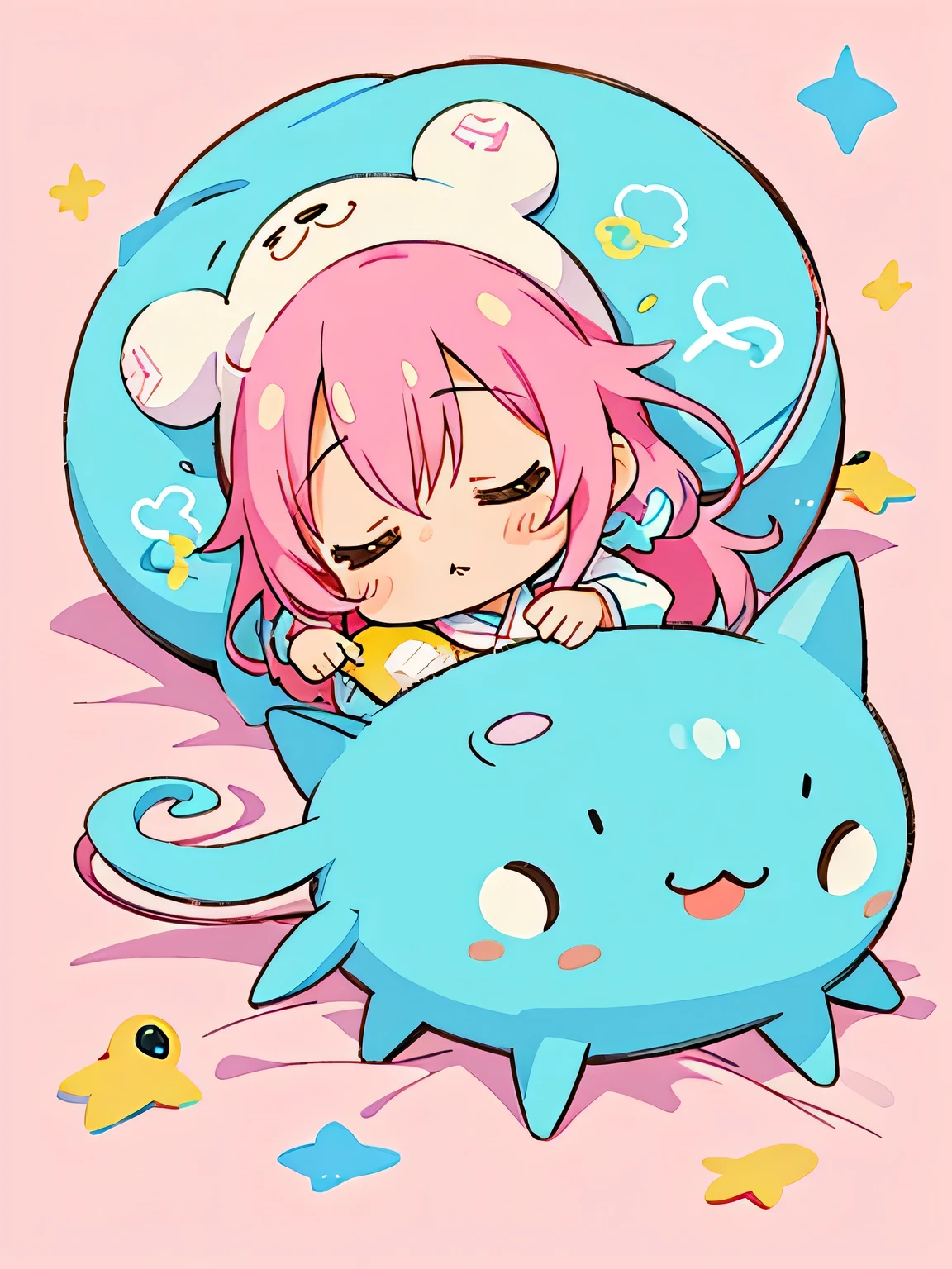 Mika･Picazo style、Kawaii Design, The most beautiful girl of all time、chibi, ((Cute and colorful amoeba)), afternoon nap, hospital bed