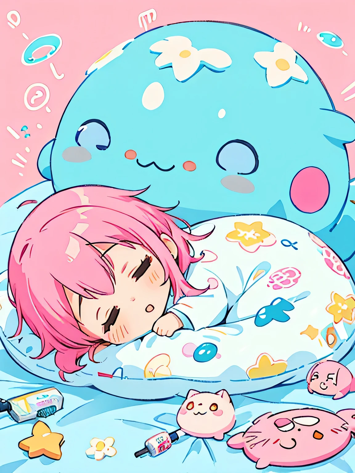 Mika･Picazo style、Kawaii Design, The most beautiful girl of all time、chibi, ((Cute and colorful amoeba)), afternoon nap, hospital bed