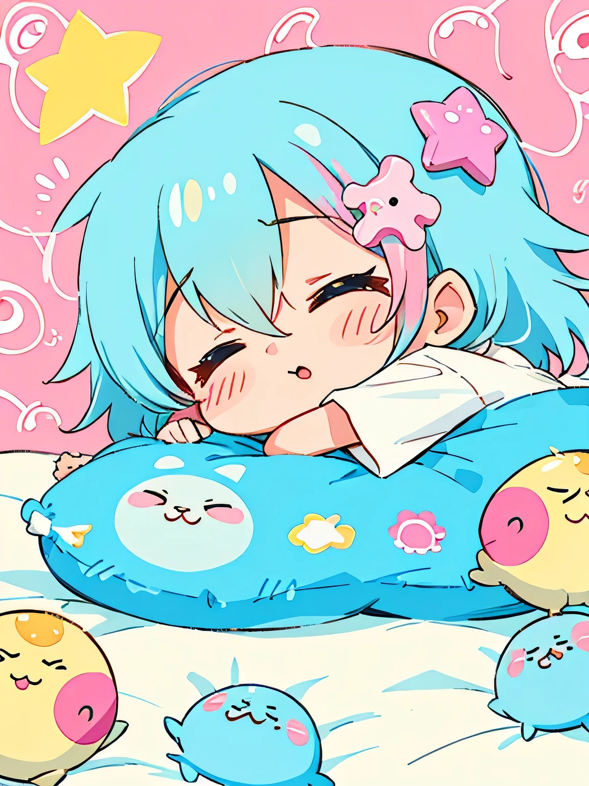 Mika･Picazo style、Kawaii Design, The most beautiful girl of all time、chibi, ((Cute and colorful amoeba)), afternoon nap, hospital bed