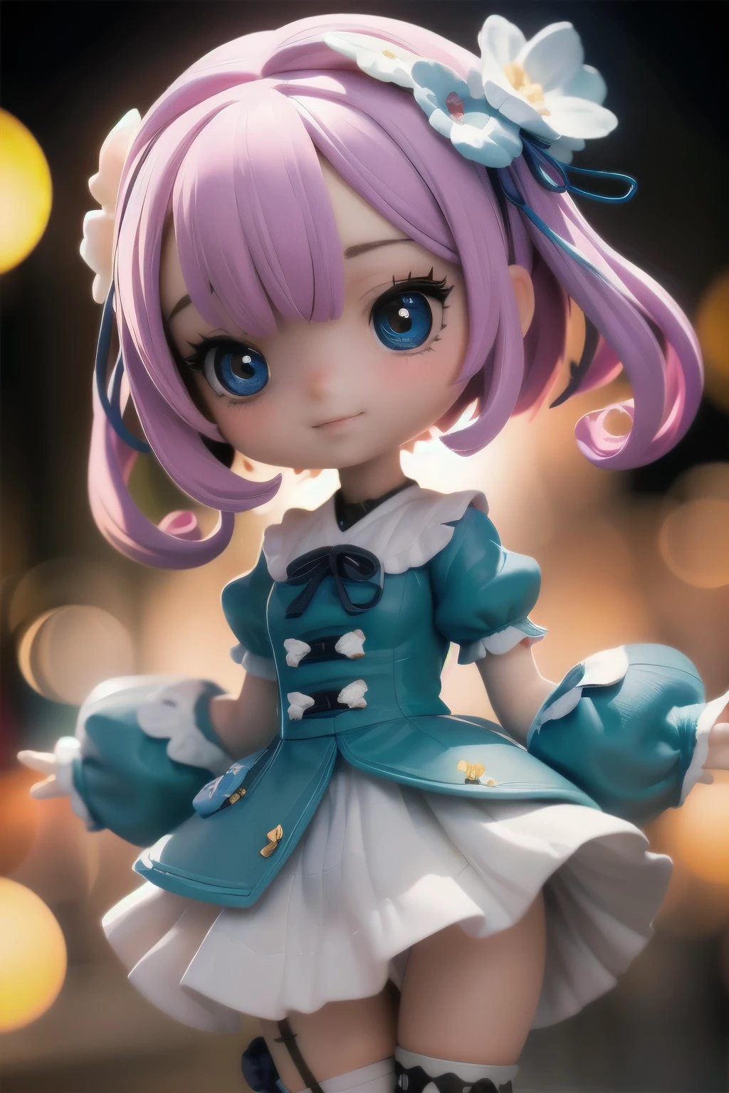 beautiful detailed eyes, beautiful detailed lips, extremely detailed eyes and face, long eyelashes, 1girl, chibi, kawaii, cute, , photo-realistic, hyperrealistic, street fashion, cosplay, rem from re:zero, full body, smiling, fantasy, fantasy art, digital painting, cinematic lighting, dramatic lighting, vibrant colors, highly detailed, sharp focus, volumetric lighting, photorealistic, 8k, best quality, masterpiece