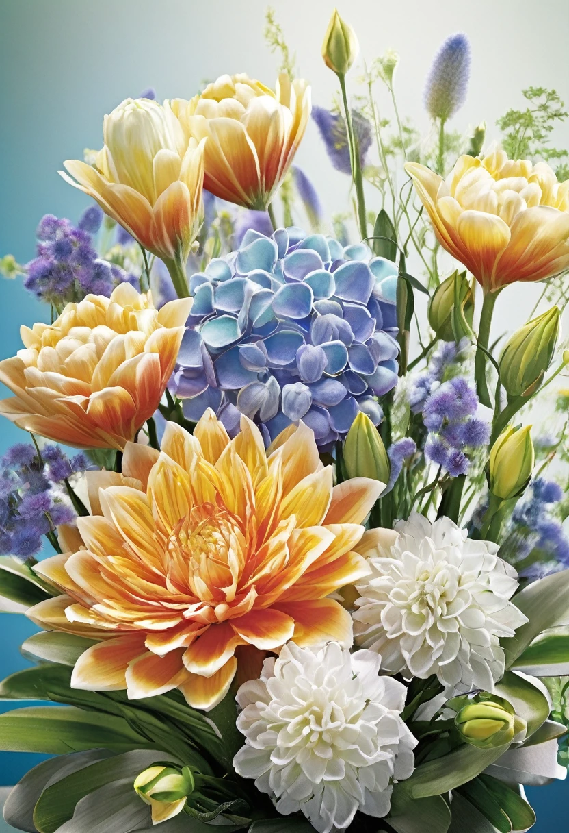 - the central flower of the bouquet should occupy the highest position;
- flower stems are installed so that they do not intersect, but adjoin arcs to each other;
- plants are used with long stems, which are trimmed at the end.
A bouquet using the parallel technique can be collected in an oasis (the so-called floral sponge, which perfectly absorbs water and remains wet for a long time). high contrast, center focus, edge blur