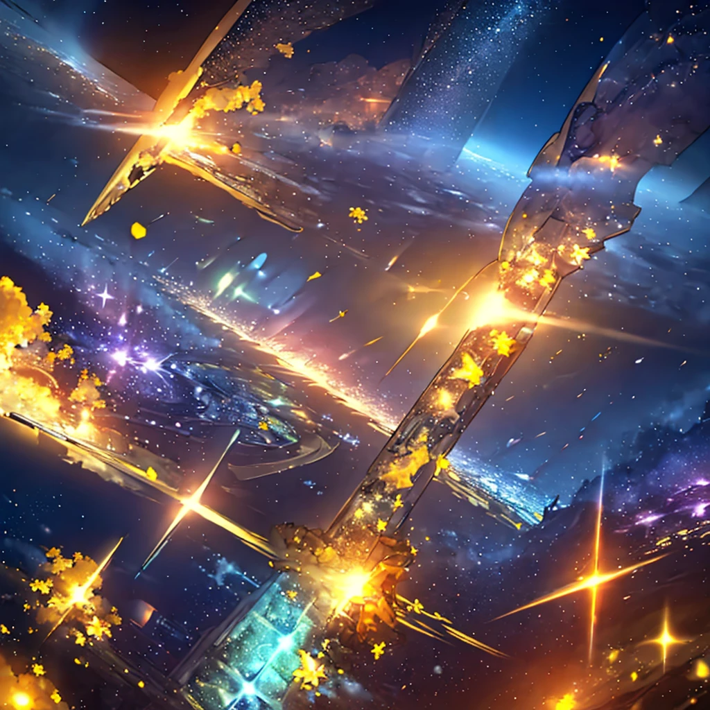 Yellow nebula in outer space, background yellow bright stars