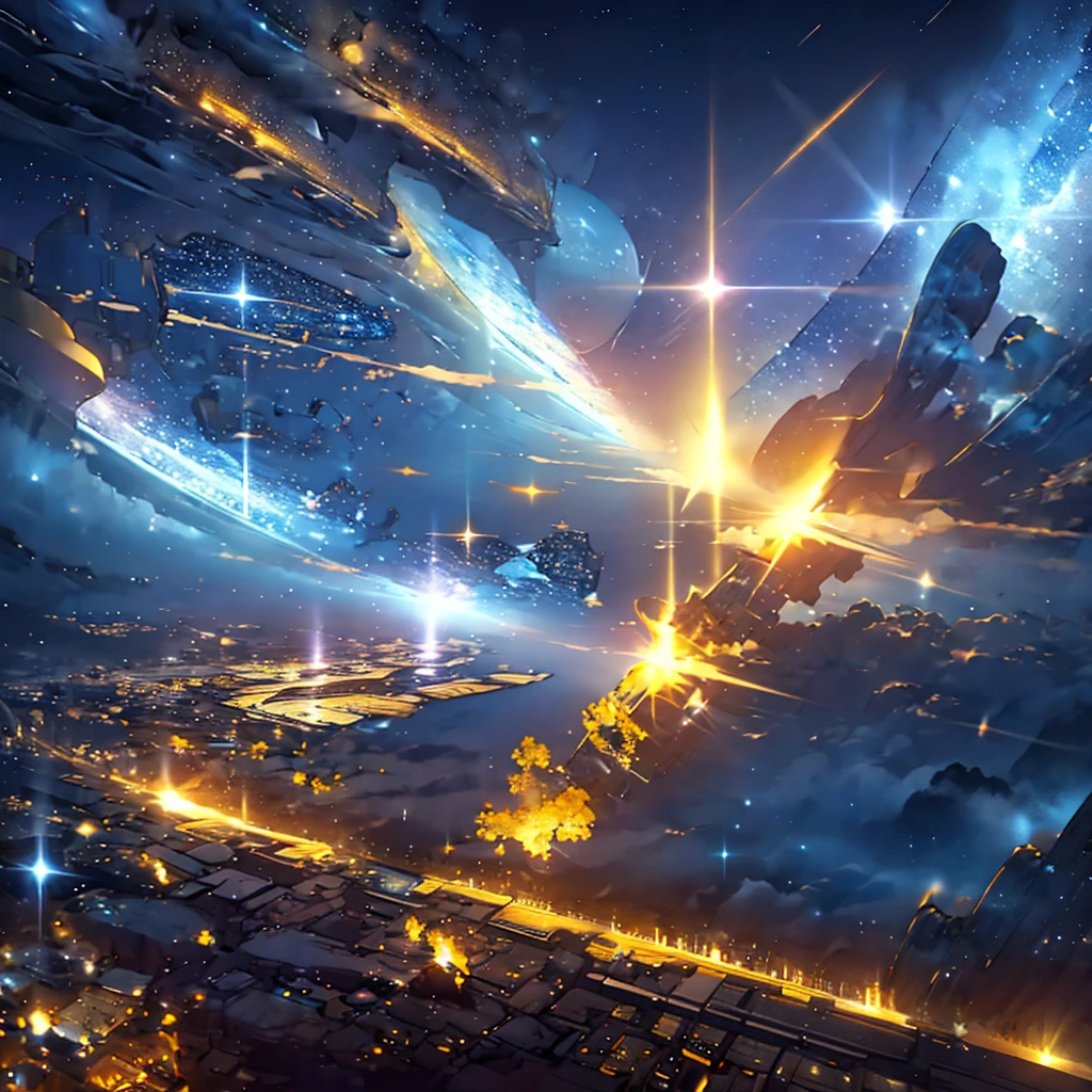 Yellow nebula in outer space, background yellow bright stars