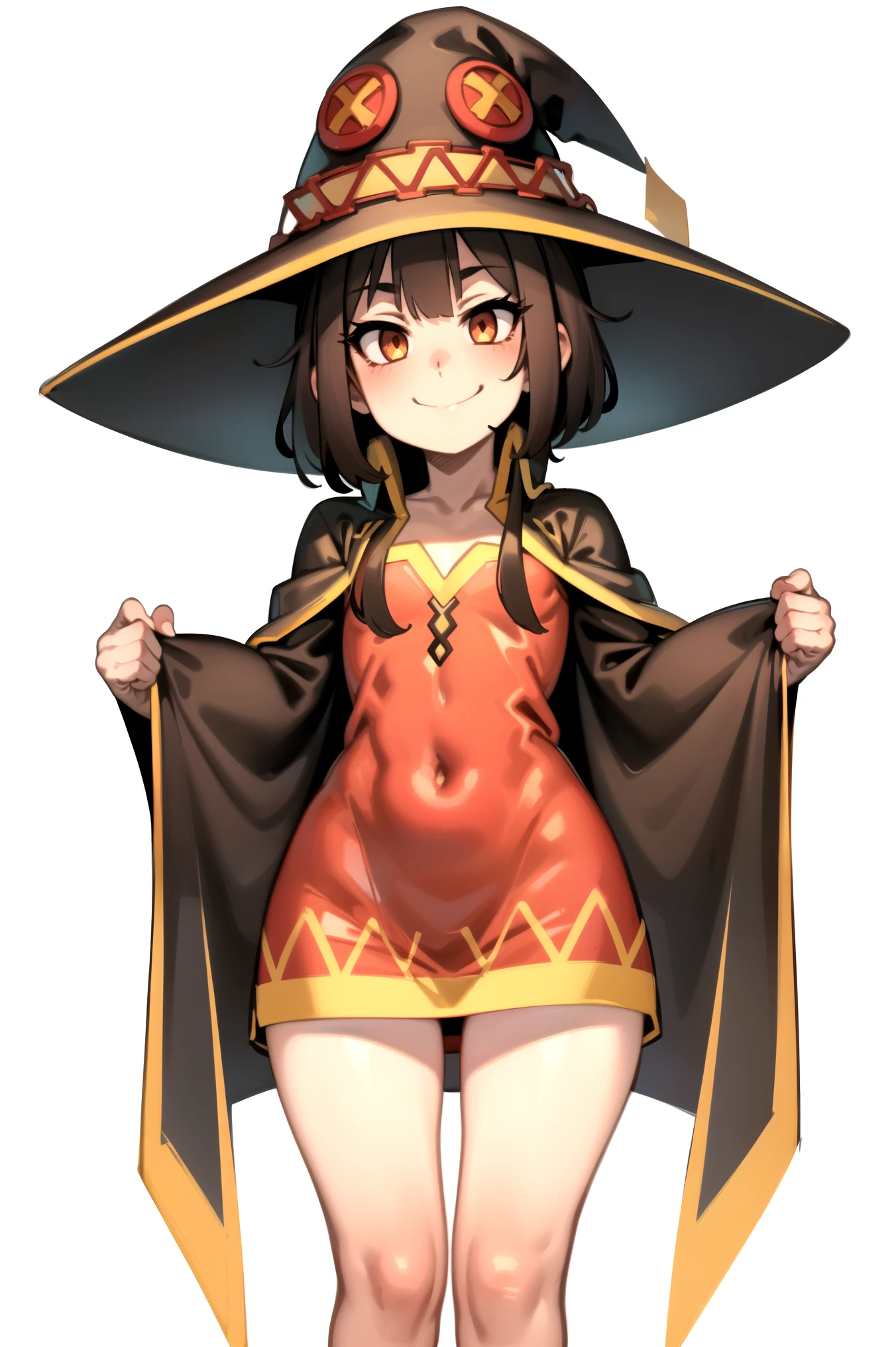 smile,full body, 1girl, megumin, witch hat, Vestido vermelho extremamente curto, (transparent, degree of transparency 50%) ,smile , adorable face , cowboy shot,
KelvinHiuArtist ,flat colors, ,sketch,
