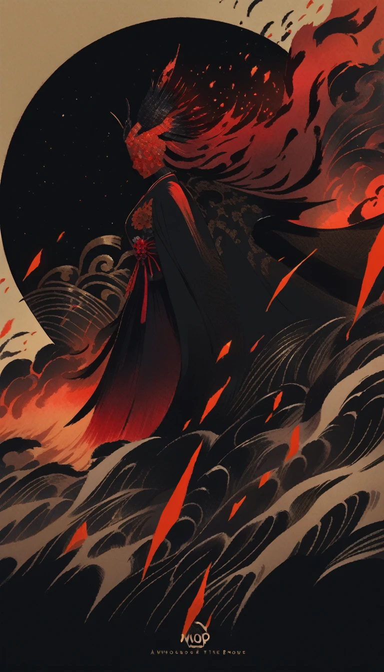 Coverart gorgeous elegant goddess as a mix of raven and psylocke as a ink painting shattering out of a page becoming the stars of the night sky by sui ishida yoji shinkawa yoshitaka amano and wlop in the style of a traditional japanese painting, dynamic sharp colors, fine lines, intricate detail, artstation