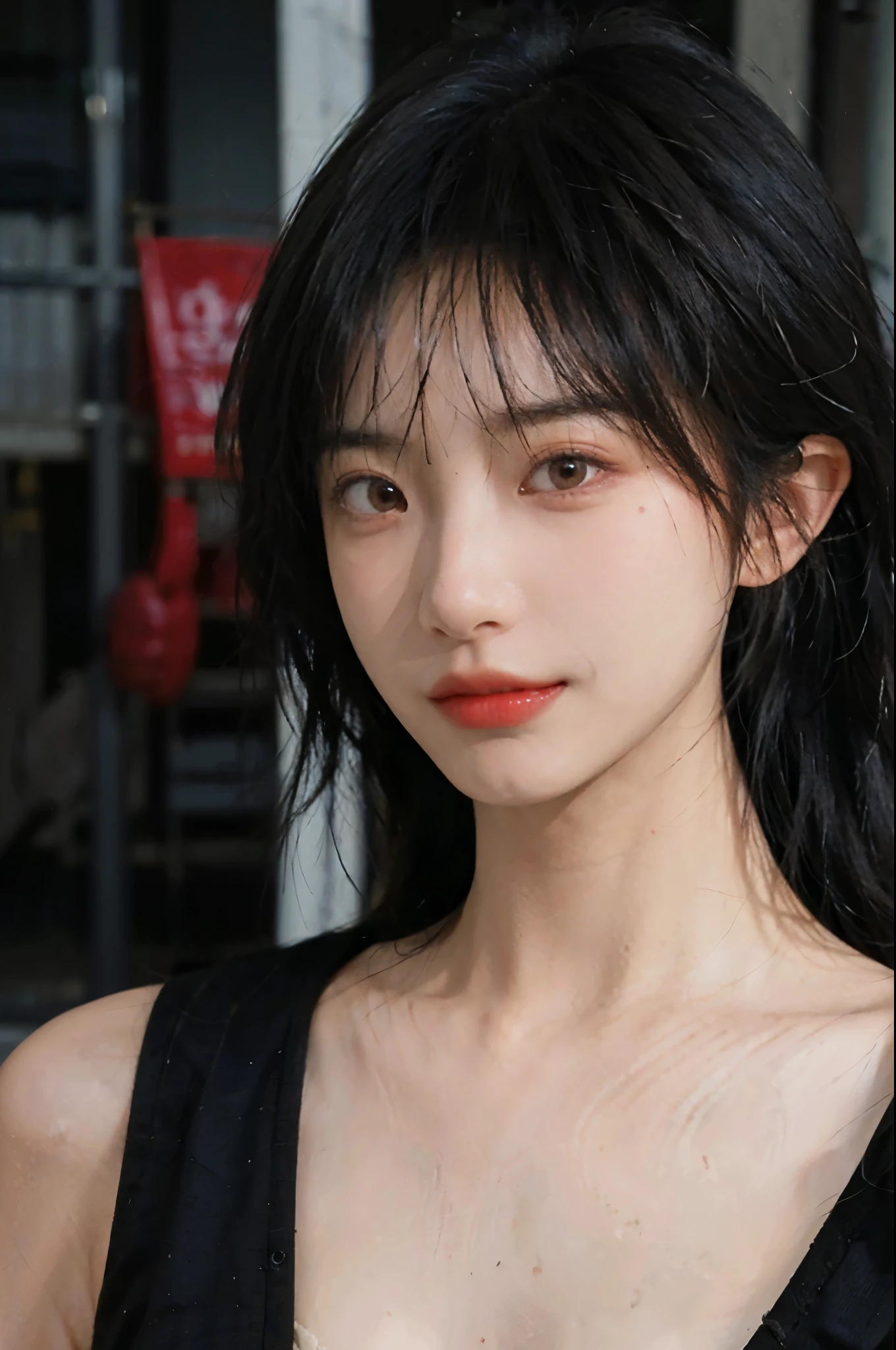(Skin details:1.4), (smooth skin textures:1.3), Lipstick, background, Direct vision, earrings, serene, calm, (Realistic and detailed eyes:1.2), Natural skin texture, Realistic facial details, Soft dramatic lighting, Vivid details, 35 mm film, outdoor, (Photo Practical:1.4), (hyper Practical:1.4), (Practical:1.3), (Smoother lighting:1.05), (Improve lighting quality:0.9), (Highest quality real skin textures:1.4), Exquisite eyes, Delicate face, Close-up of face, (Enhance the beauty of skin texture:1.1), Hair details, Vest,normal body ratio, short hair, Moles under the eyes, thinking, A faint smile,公园background,Portrait Photography, Depth of Field, Bokeh, Surrealism, Ray Tracing, (Portrait Photography:1.1), Surrealism, High Detail, Chiaroscuro, Ray Tracing, reflected light, Ultra HD, Ultra HD, masterpiece, Textured Skin, Super Detail, High Detail, high quality, best quality