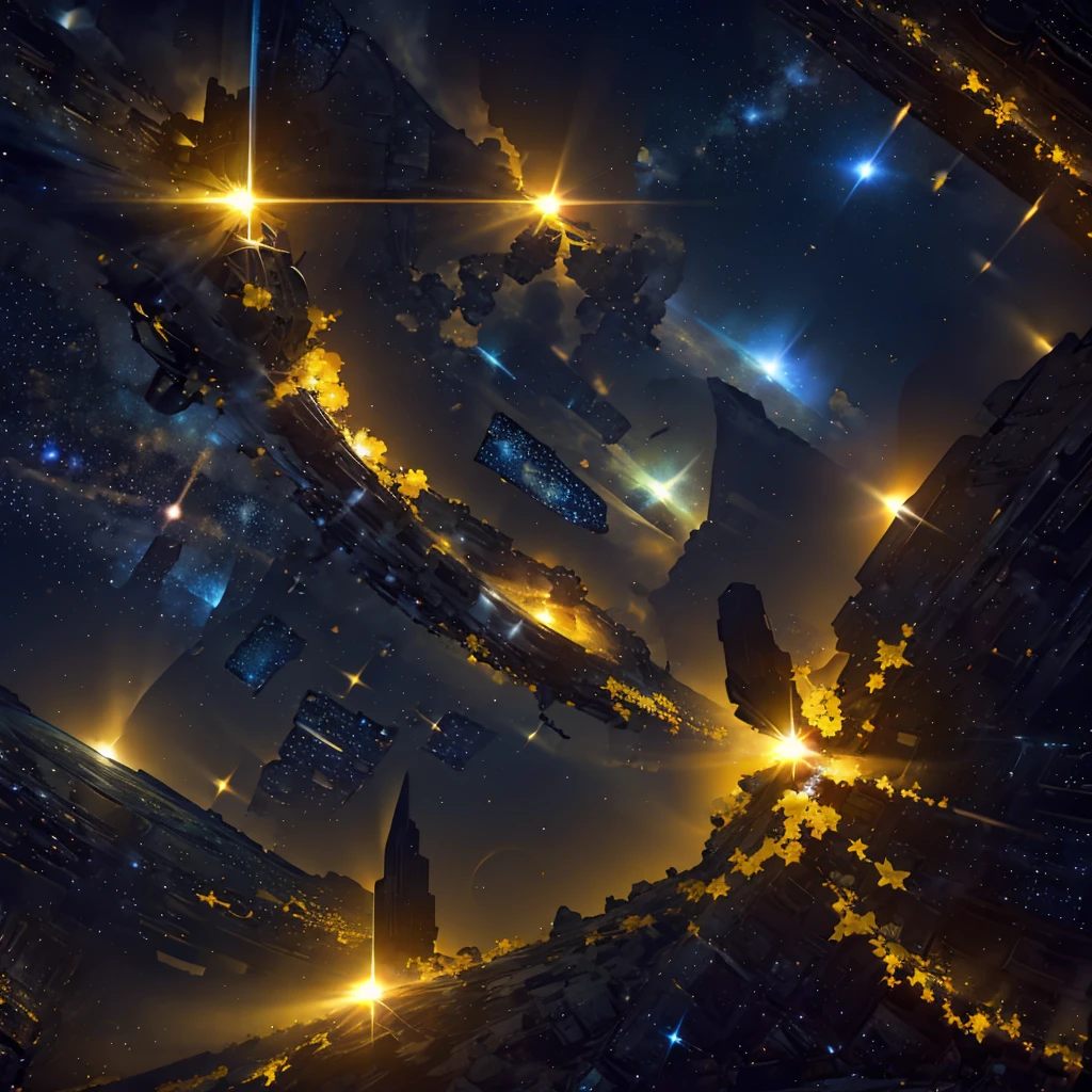 Yellow nebula in outer space, background yellow bright stars