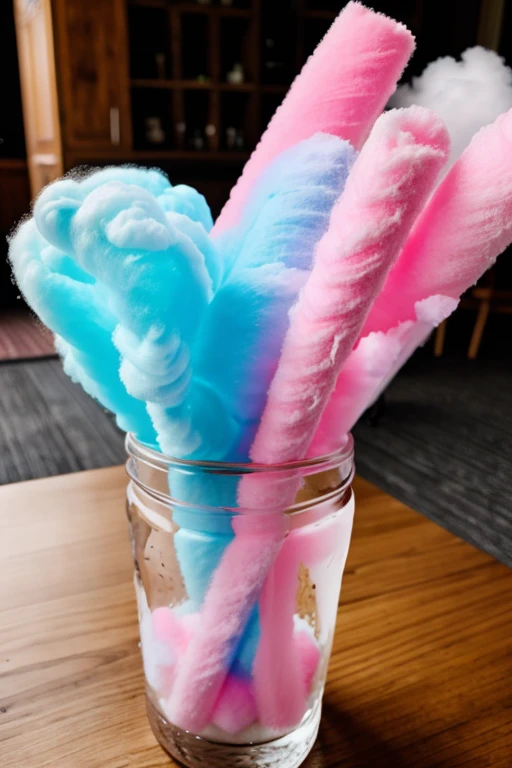 Cotton candy in a stick placed in a table